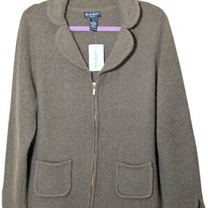 Vintage Y2K Women Olive Green Wool Angora Full Zip Cardigan Blazer Plus Size 2X